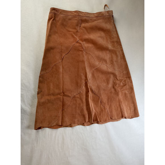 Vintage WesternTerry Lewis Rustic Distressed Genuine Leather Skirt Peach Size 10 - Picture 1 of 12